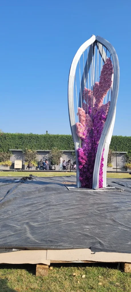 Monumental Architectural Floral Harp Sculpture