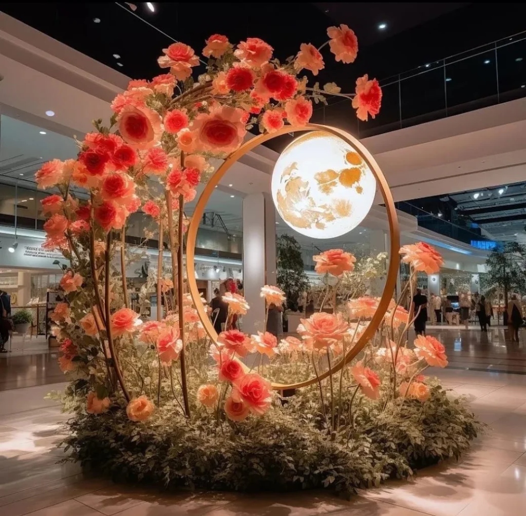 Celestial Full Moon and Golden Rose Atrium Installation