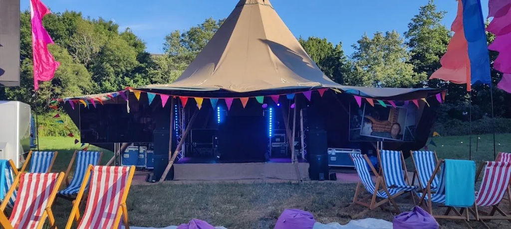 Outdoor Tipi Festival DJ Stage and Sunset Lounge